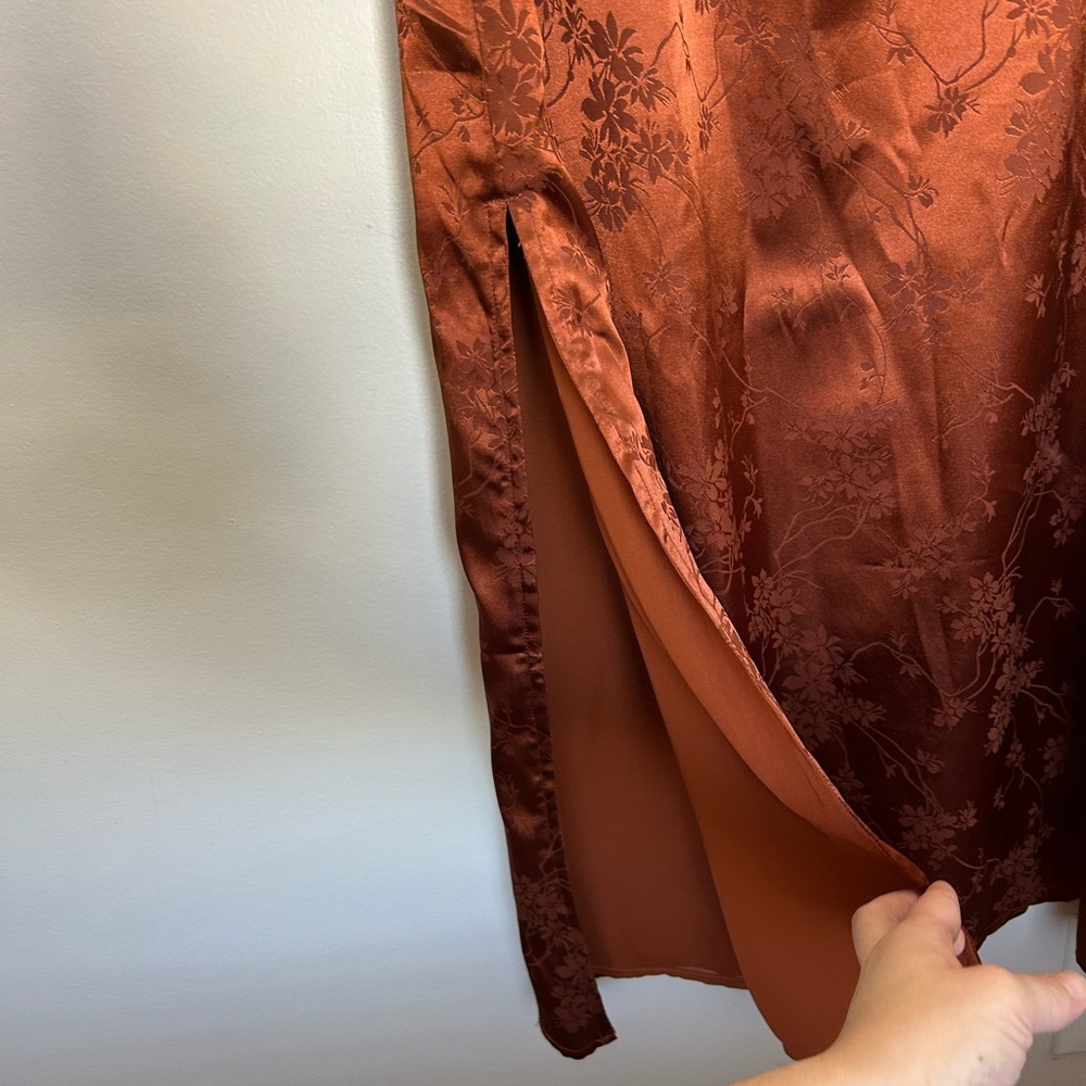 Elegant Brown Satin Slip Dress - Picture 7 of 7